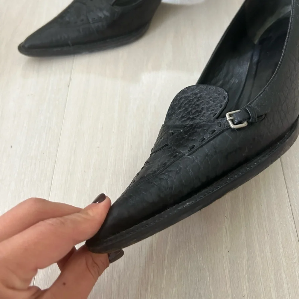 Prada Black Loafer Pointy Toe Kitten Heels Size 41